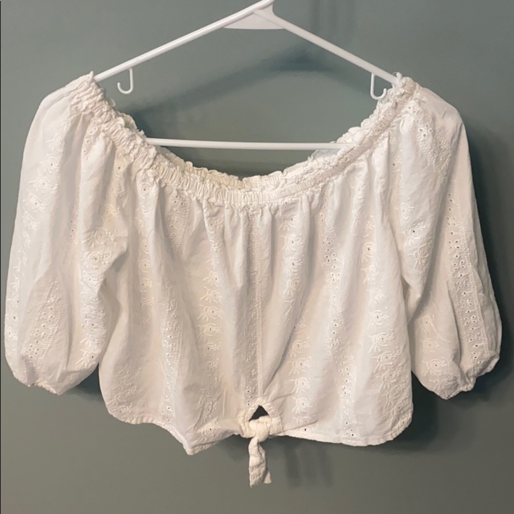 White Long Sleeve Crop Top.